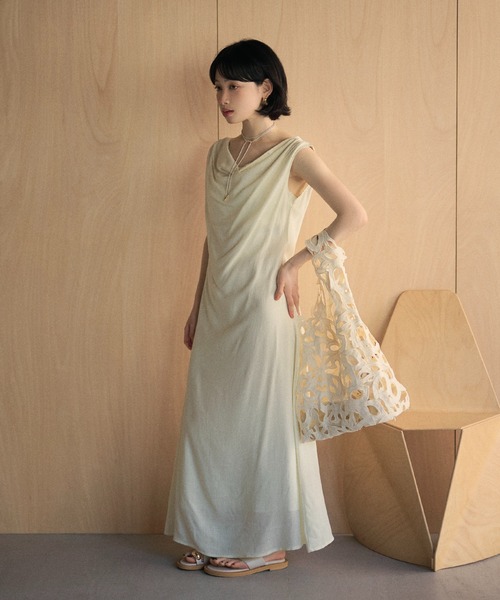 ワンピース drape neck sleeveless long dress /ドレープネック