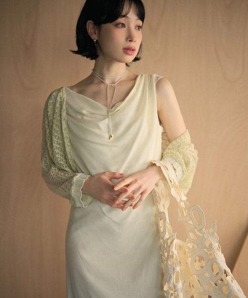 ワンピース drape neck sleeveless long dress /ドレープネック