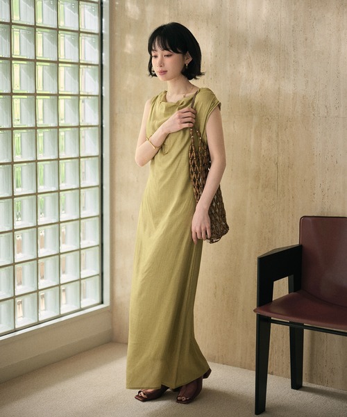 ワンピース drape neck sleeveless long dress /ドレープネック