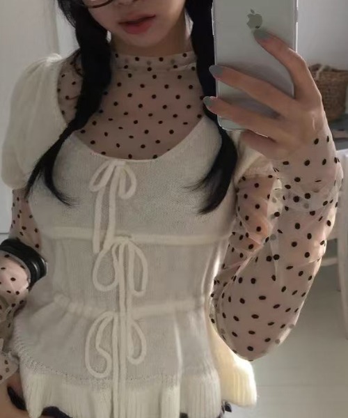 「Achic」 半袖ニット M ホワイト レディース_画像8