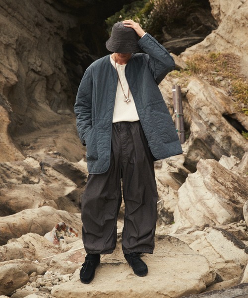 WYM LIDNM ノーカラーコート コート VINTAGE WASHER QUILTING