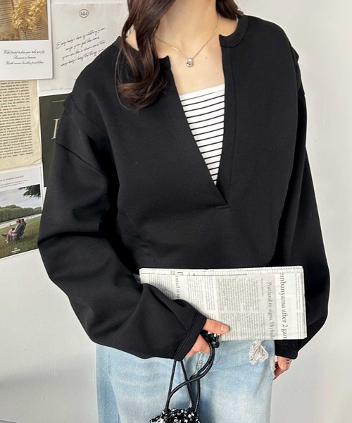 GeeRA トレーナー スウェット 深Vネックショート丈ボリューム  