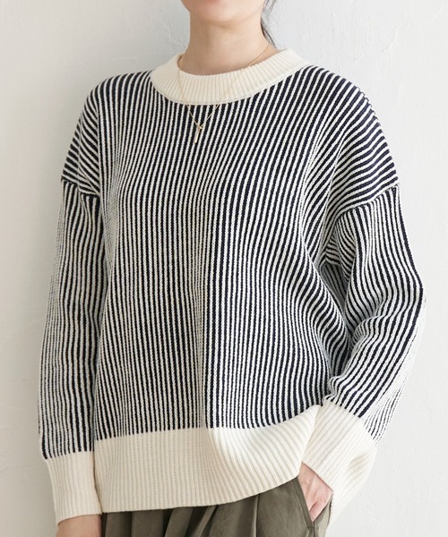 ikka（イッカ） ニット セーター ストライプ柄ニットプルオーバー
