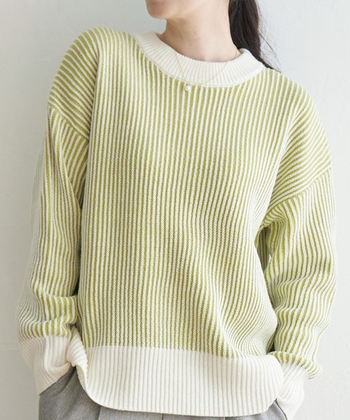 ikka ニット セーター ストライプ柄ニットプルオーバー レディース