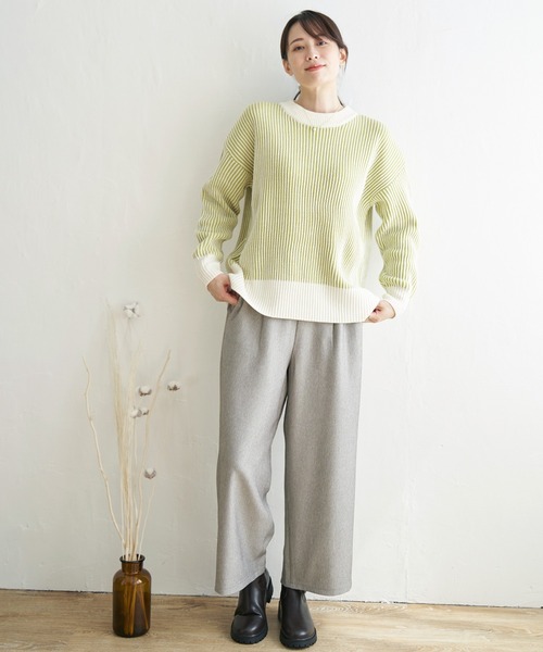 ikka（イッカ） ニット セーター ストライプ柄ニットプルオーバー