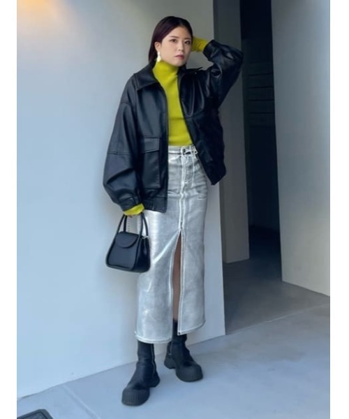 THROW by SLY デニムスカート SHINY FRONT SLIT COLUMN SK-E  