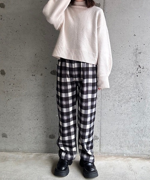 パンツ もこもこあったかボアチェックパンツ レディース : ZOZOTOWN