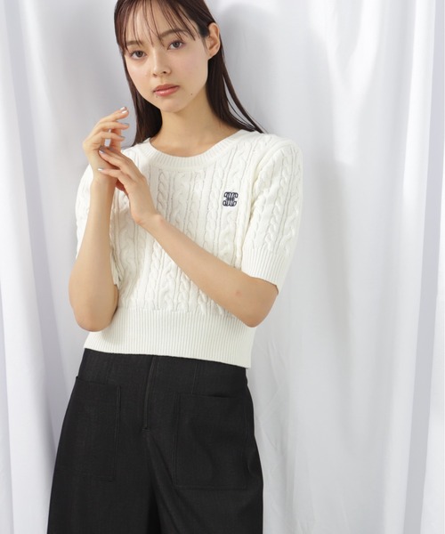 美品 フォクシー ニットQuartette リネン 半袖 ケーブル プレート付 美品✨フォクシーニューヨーク カシミヤ ウール 半袖ケーブル
