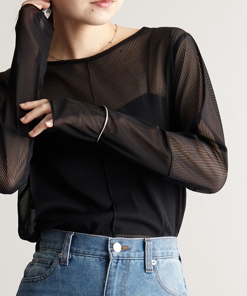 tシャツ シアーボーダーロンTee レディース シアーボーダー ロンTEE（Tシャツ／カットソー）｜B.C STOCK