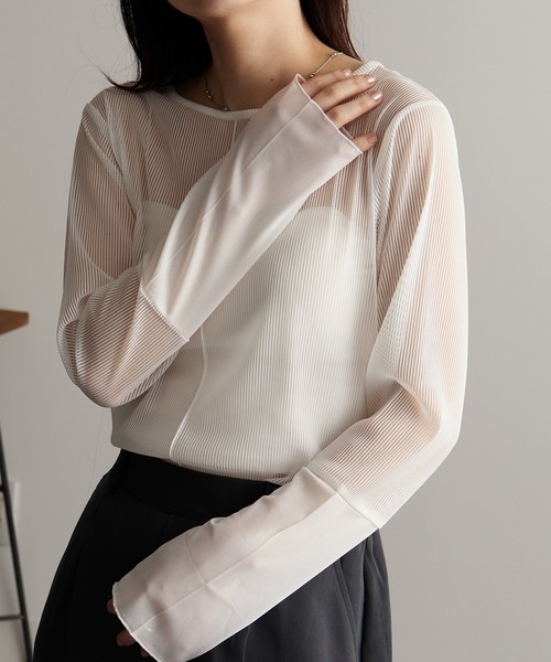RANAN（ラナン） tシャツ シアーボーダー袖切替ロンT レディース