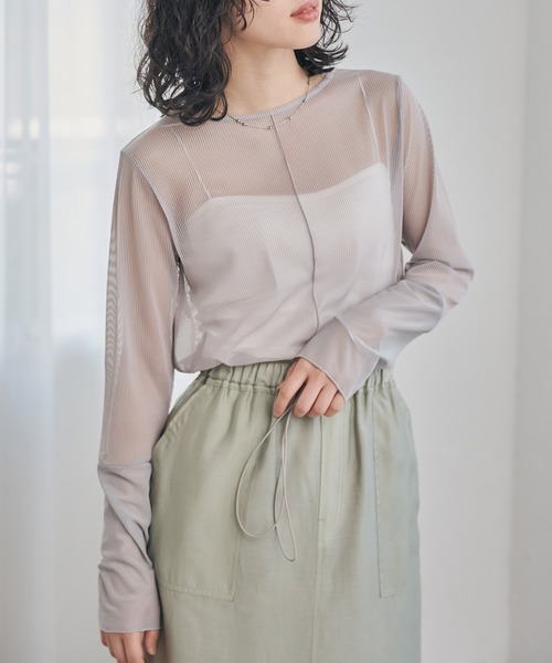 RANAN（ラナン） tシャツ シアーボーダー袖切替ロンT レディース