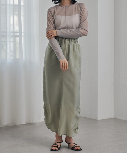 RANAN tシャツ シアーボーダー袖切替ロンT レディース