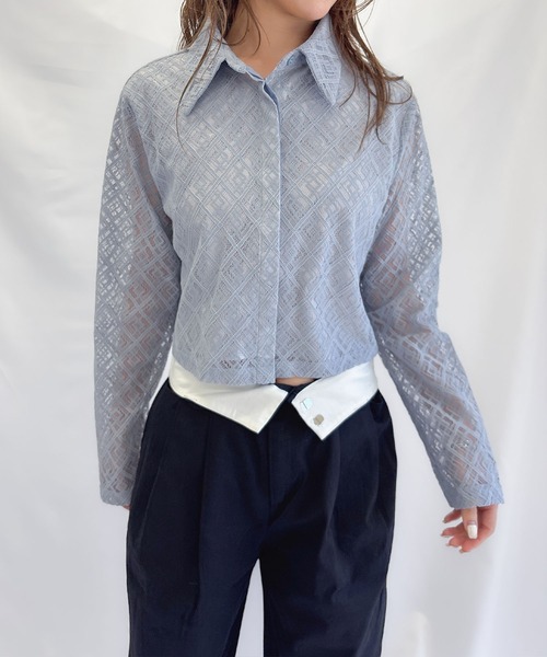 ブラウス シャツ レースクロップドシャツ レディース ENVYM ブラウス シャツ レースクロップドシャツ レディース
