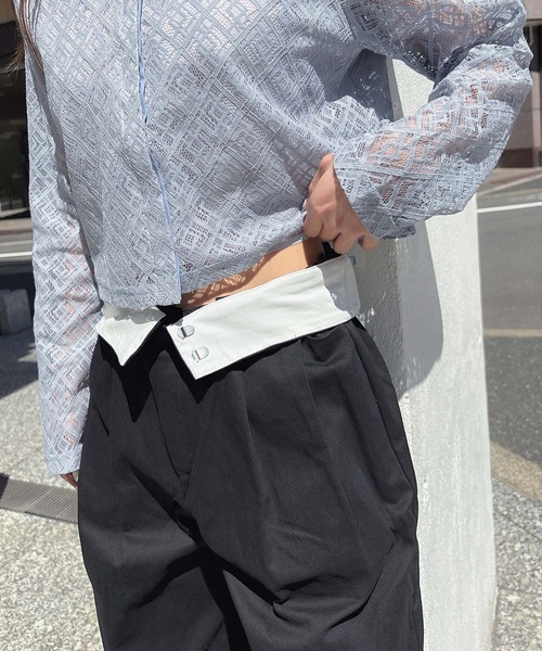 ブラウス シャツ レースクロップドシャツ レディース ENVYM ブラウス シャツ レースクロップドシャツ レディース