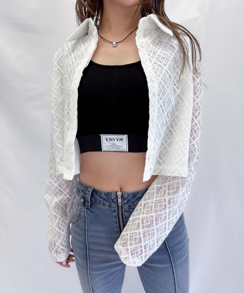 ENVYM ブラウス シャツ レースクロップドシャツ レディース