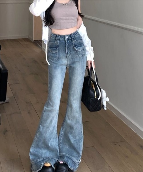 まとめ売り☆フレアパンツ カットオフデニム シンプル カジュアル 秋冬 ザラ M フレアパンツ デニム レディース 大きいサイズ ボトムス