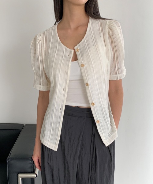 くらしを楽しむアイテム Didot.showroom ストライプ ノーカラージャケット ジャケット トップス
