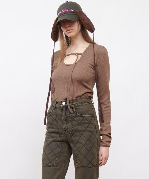 Kijun Belted U-Neck Top Ivory 長袖トップス