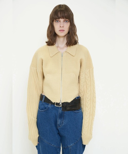 カーディガン CUTTING DOUBLE ZIP KNIT CARDIGAN レディース