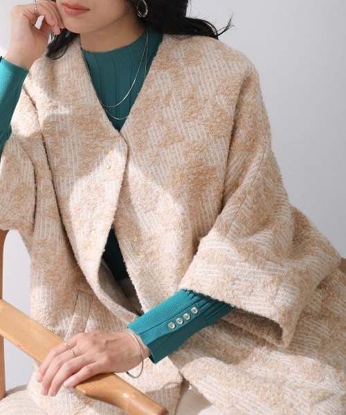 Bou Jeloud ジャケット ノーカラージャケット 中綿ツイード