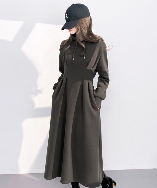 ワンピース 「裏起毛」ウエストタックパーカーワンピース : ZOZOTOWN