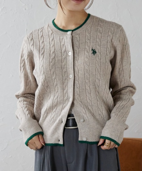 未使用品 ブリル BRILL 25SS ケーブルポロカーディガン ニット F グレー /DO ■OS レディース U.S. POLO ASSN. カーディガン ap retro別注「U.S. ASSN