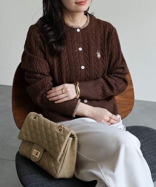00s US POLO ASSN カーディガン アーガイル Cable Knit Cardigan ケーブル編みニットカーディガン ダブル