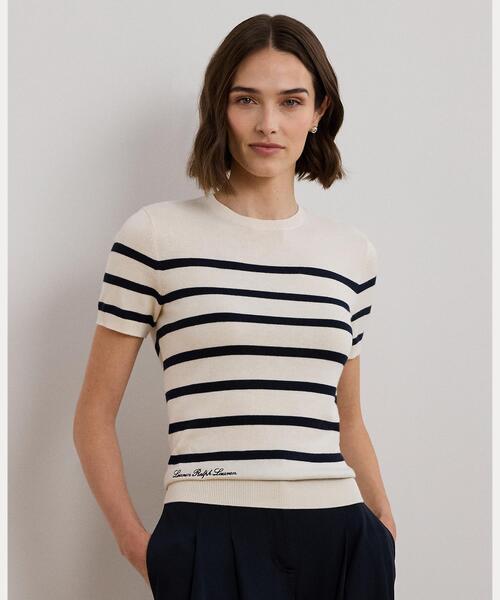 POLO RALPH LAUREN ストライプド ショートスリーブ セーター ストライプド ケーブルニット ショートスリーブ セーター