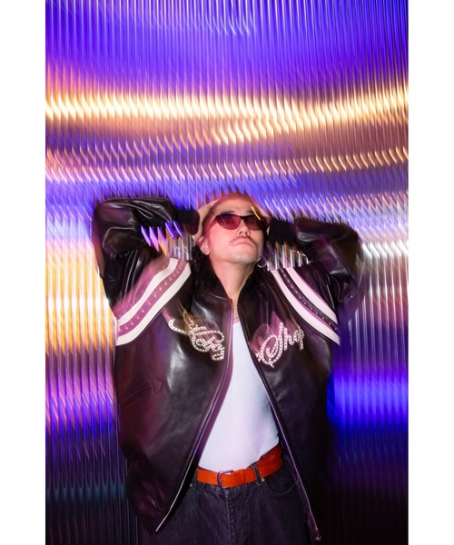 ネイビー スタジャン DOUBLE 36 KEBOZ スタジャン DAC STUDS LEATHER VARSITY JACKET メンズ