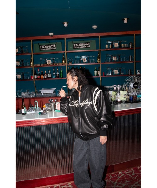 KEBOZ スタジャン DAC STUDS LEATHER VARSITY JACKET メンズ