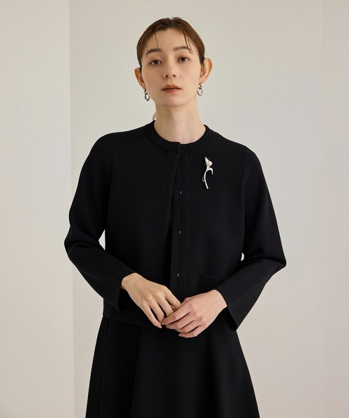 【美品】ROPÉ ノーカラーニットジャケット ROPE' ジャケット ノーカラージャケット 「洗える」ニット