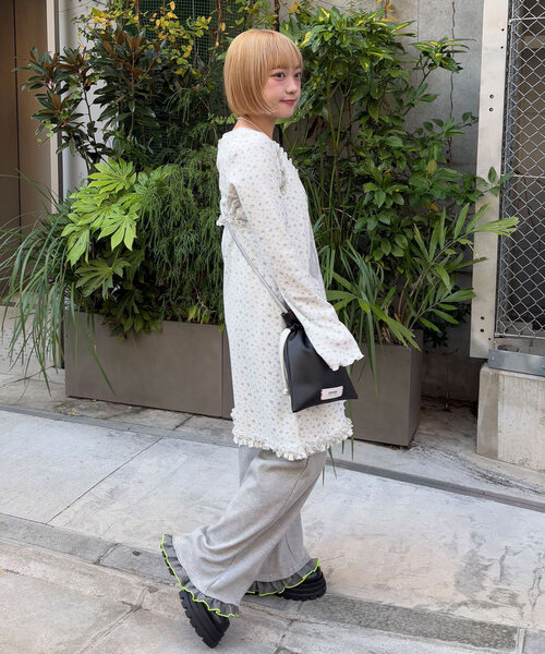 セール】Tee付きフラワーワッフルチュニックキャミワンピース