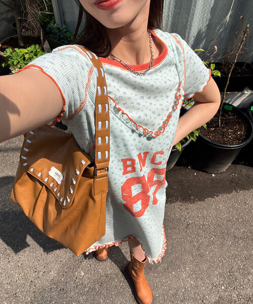 セール】Tee付きフラワーワッフルチュニックキャミワンピース