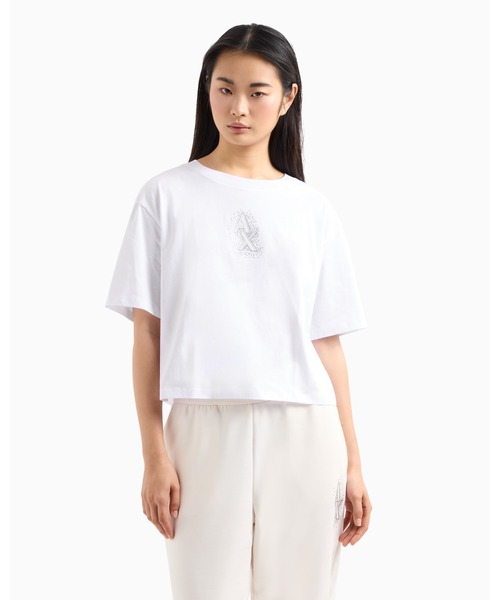 tシャツ 「A|X アルマーニ エクスチェンジ」AXロゴ　半袖クルーネックTシャツ/CROPPED レディースの画像