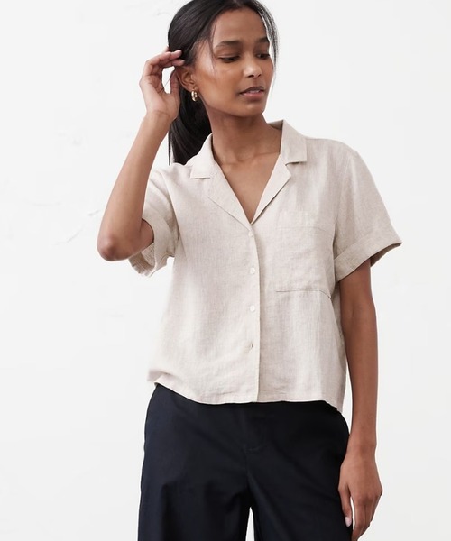 ブラウス シャツ BANANA REPUBLIC FACTORY STORE　　リネンブレンド半袖シャツ レディースの画像