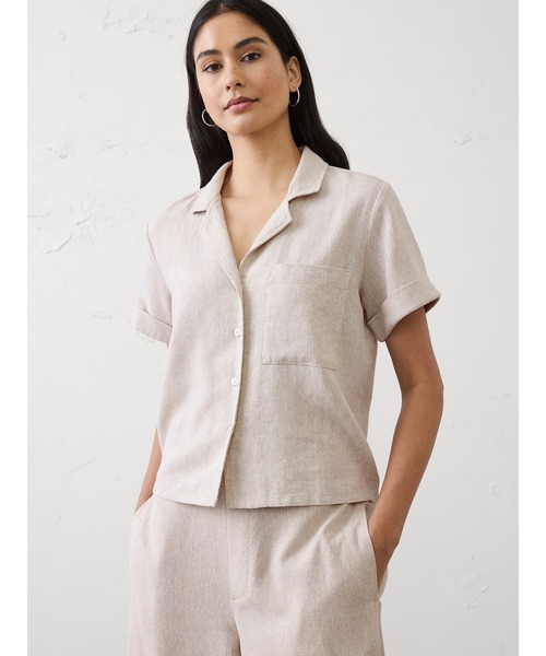 ブラウス シャツ BANANA REPUBLIC FACTORY STORE　　リネンブレンド半袖シャツ レディースの画像