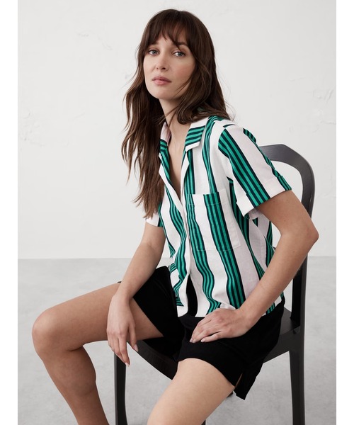 ブラウス シャツ BANANA REPUBLIC FACTORY STORE　　リネンブレンド半袖シャツ レディースの画像