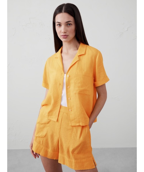ブラウス シャツ BANANA REPUBLIC FACTORY STORE　　リネンブレンド半袖シャツ レディース