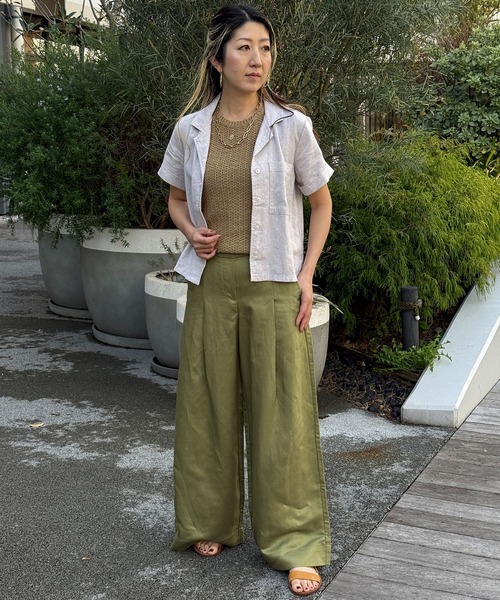 ブラウス シャツ BANANA REPUBLIC FACTORY STORE　　リネンブレンド半袖シャツ レディースの画像