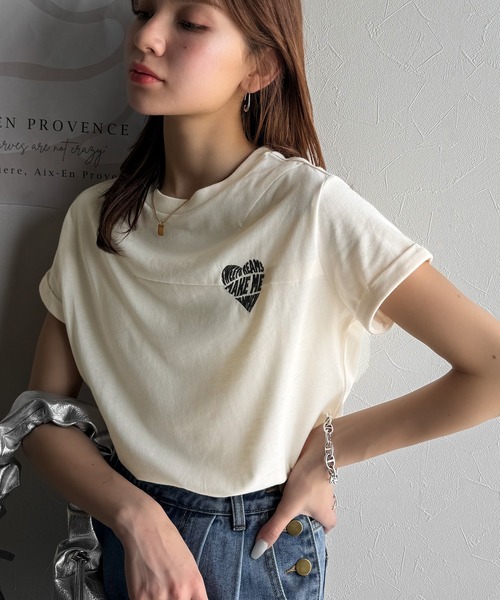 tシャツ ハート刺繍タックスリーブTシャツ レディース FREAK'S STORE tシャツ ワンポイントハート刺繍 ボーダー