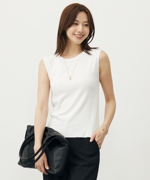 タンクトップ ノースリーブ 「WEB限定カラーあり・洗える」FINE SLEEVELESS ニット タンクトップ レディース