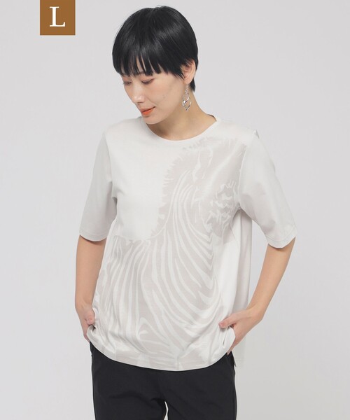 tシャツ 「L」「ウォッシャブル」シャドーゼブラプリントカットソー レディース