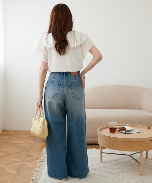 ライトデニムクラッシュワイドパンツ　ディスコート ライトデニムクラッシュワイドパンツ ディスコート 完売品