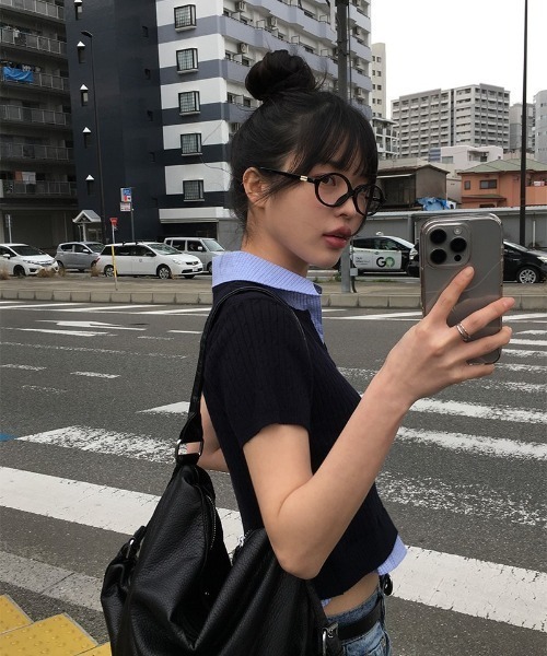 anyonemore ニット セーター 配色シャツレイヤード風半袖ニット