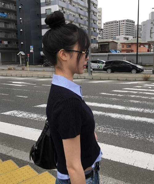 anyonemore ニット セーター 配色シャツレイヤード風半袖ニット
