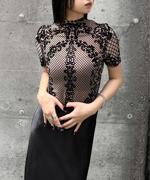 LVEU. tシャツ 「LVEU.」レースデザイン半袖ボディスーツ