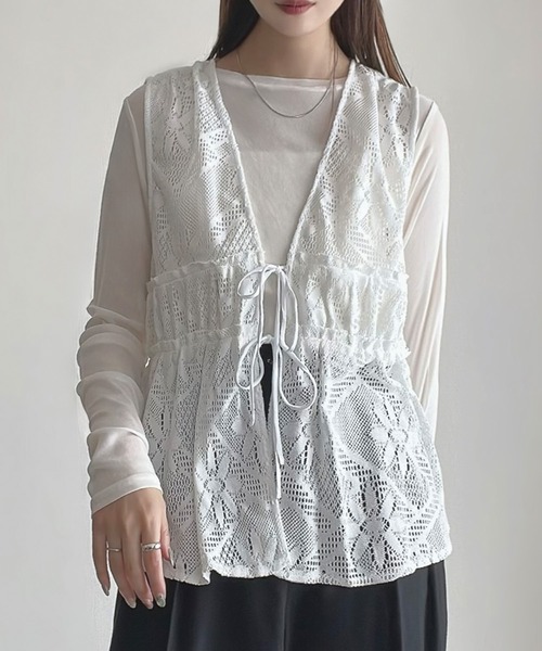 LAUIR（ラウアー） ベスト ジレ リボンフラワーレースベスト