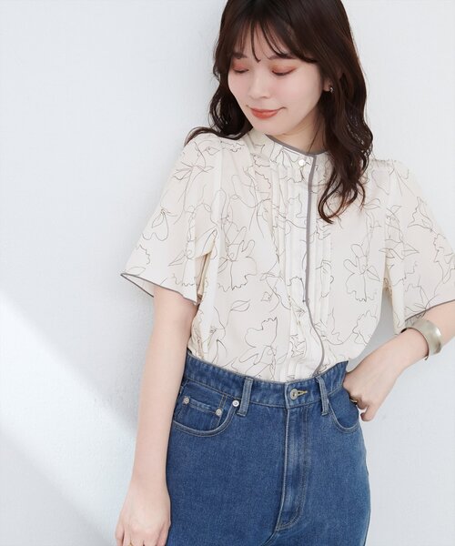natural couture ブラウス シャツ パイピングタックフレア