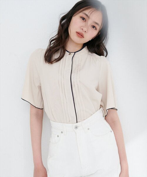 natural couture ブラウス シャツ パイピングタックフレア
