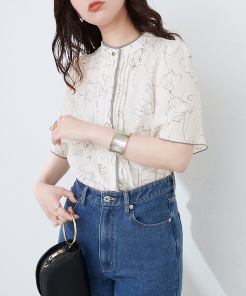 ブラウス シャツ 袖タックブラウス レディース natural couture ブラウス シャツ パイピングタックフレア